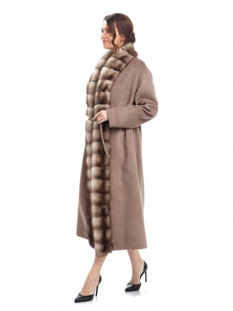 Женское текстильное пальто с воротником, отделка из меха куницы